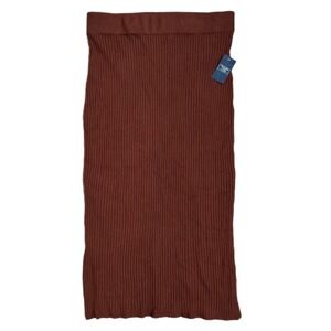 Abercrombie & Fitch Ribbed Knit Midi Skirt Brown Side Slits Women's Large New